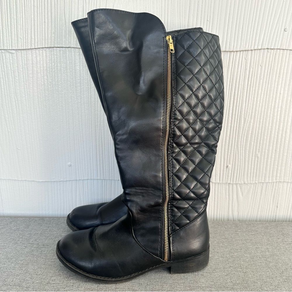 Dexflex Comfort 7.5W Women’s Black Quilted Leather Riding Boots Tall Zip Up